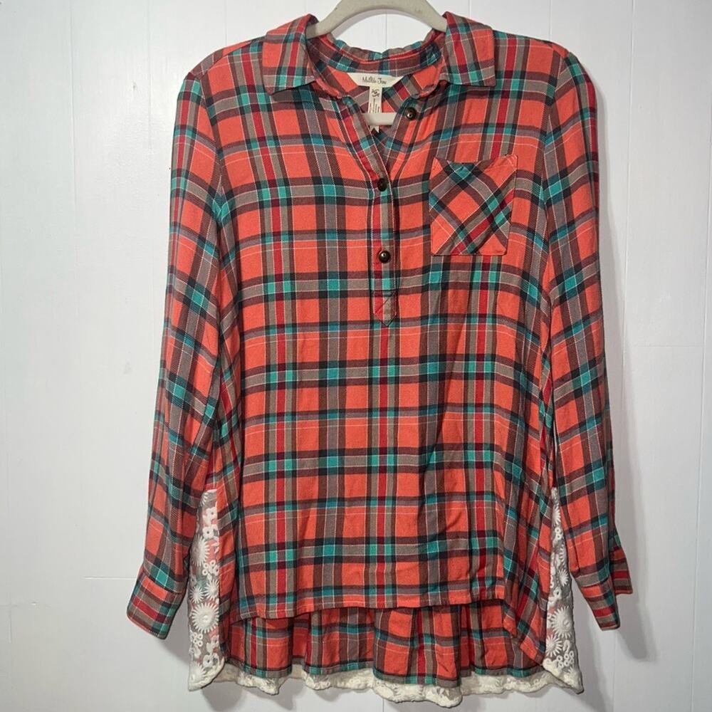 Matilda Jane Red and Green Plaid Button Down Shirt